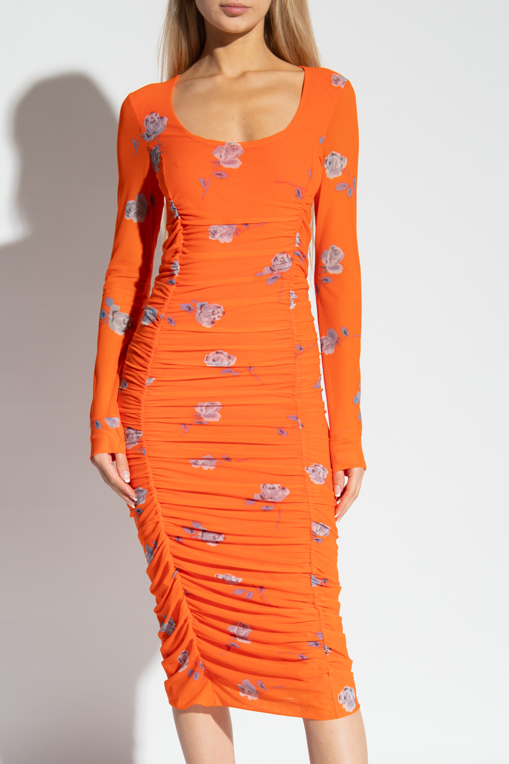 ワンピース GANNI Woman Dress Brown W0373 943 Leopard Leopard Printed Cotton Tie Strap Midi Dress | GANNI ES